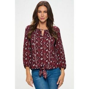 NEW West Kei Women Veronica Tie Front Blouse Indie Boho Hippie Snake Print
